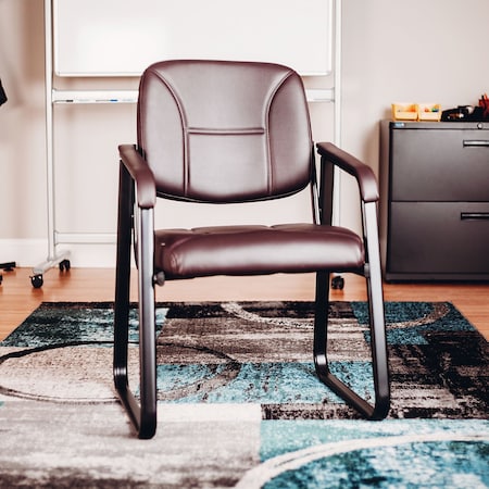 Global Industrial Interion Reception Chair, Burgundy Seat, Fixed, Vinyl Seat 250787BY